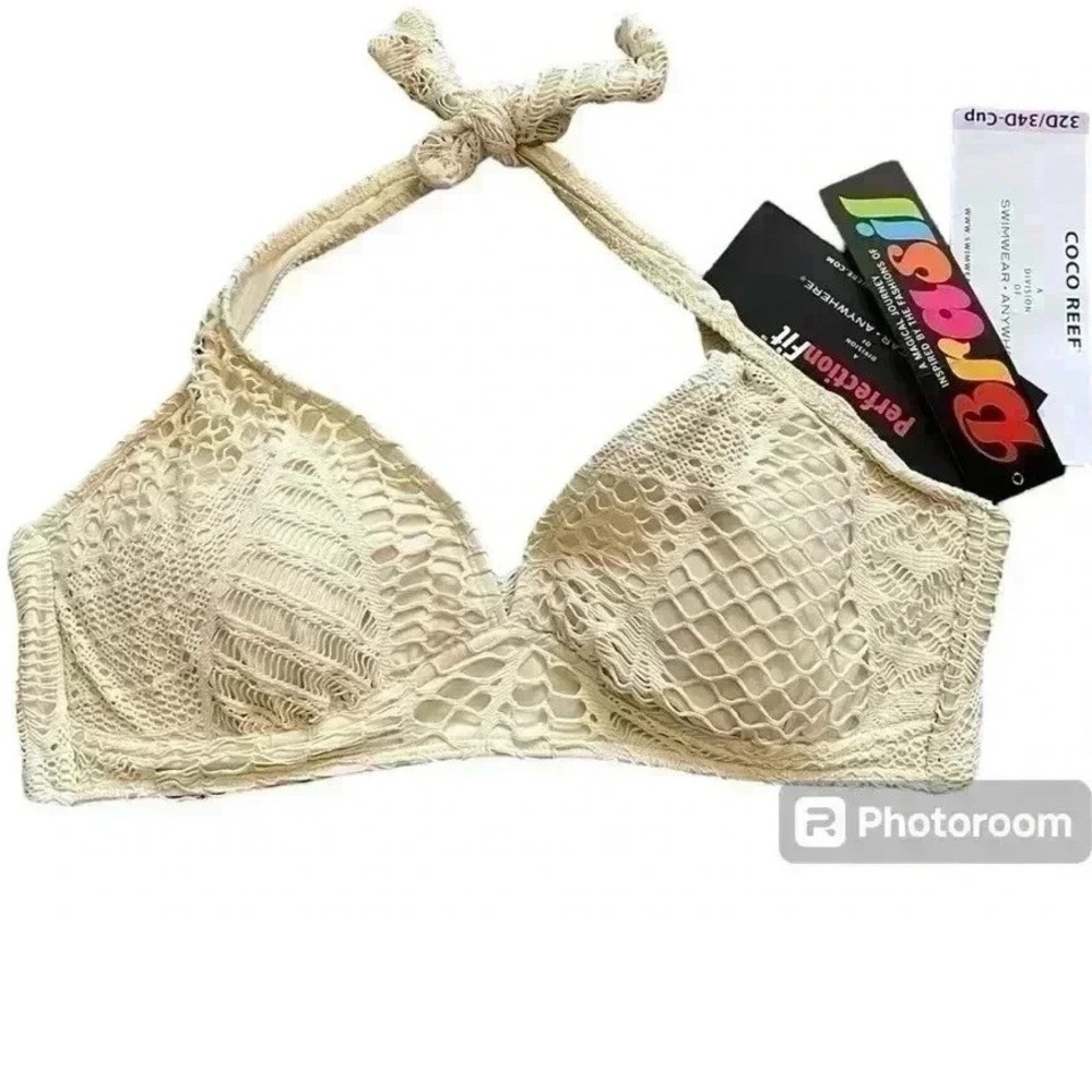 NEW! Coco Reef perfection fit bikini top swimwear‎ straps lace 32D/34D ivory